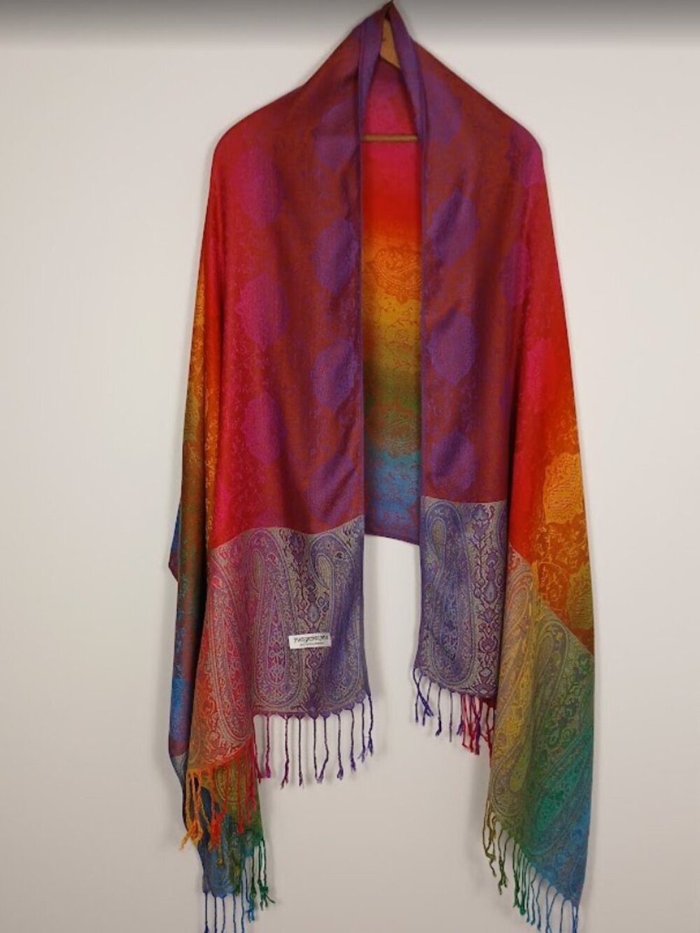 100% Pashmina Women's Scarf Boho Multi-colored Paisley Fringe 73 x 27